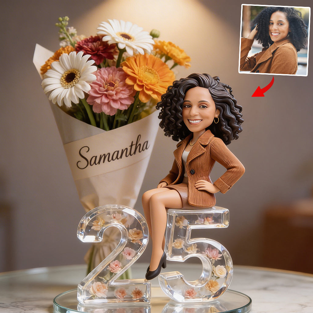 Gift For Her - Flower Bouquet And Number - Personalized Birthday Custom Shaped Acrylic Plaque