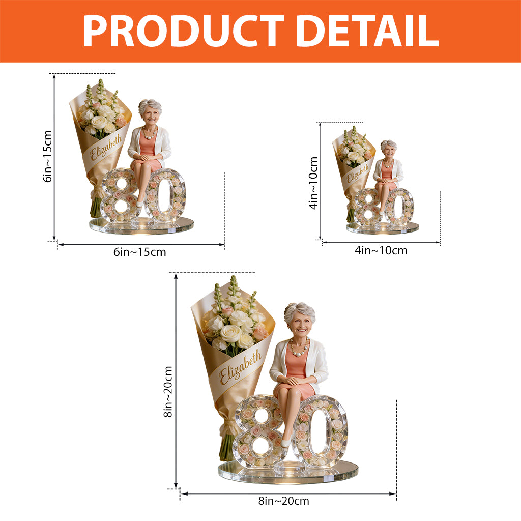 Gift For Her - Flower Bouquet And Number - Personalized Birthday Custom Shaped Acrylic Plaque