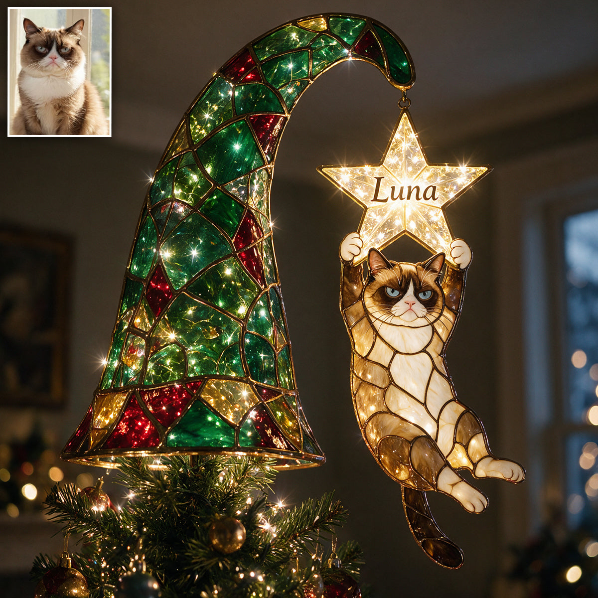 Troublemaker - Personalized Cat LED Light Tree Topper