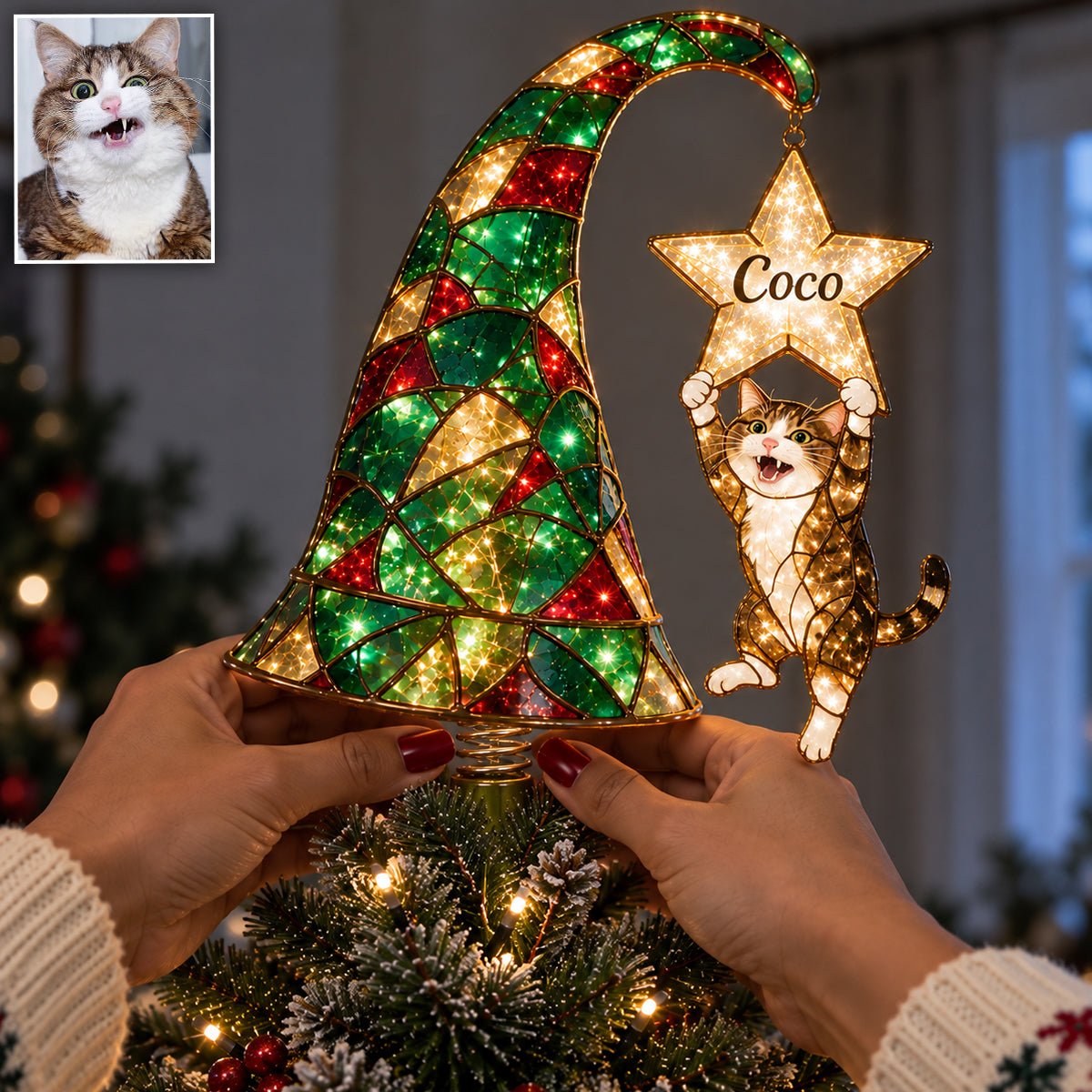 Troublemaker - Personalized Cat LED Light Tree Topper