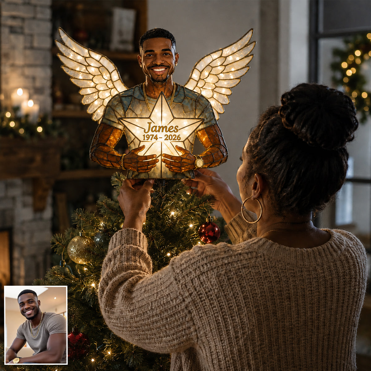 Our Christmas Angel - Personalized Memorial LED Light Tree Topper