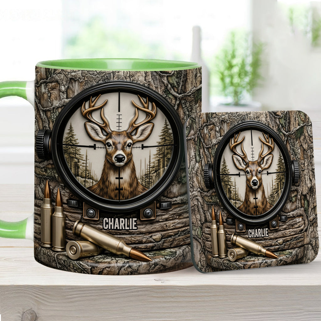 Chasse au cerf, cadeau pour chasseur - Mug et sous-verre personnalisés sur le thème de la chasse