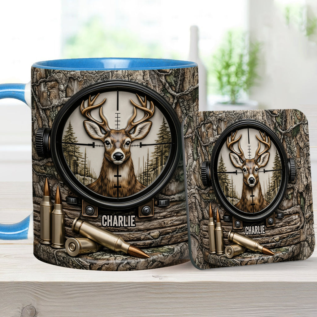 Chasse au cerf, cadeau pour chasseur - Mug et sous-verre personnalisés sur le thème de la chasse