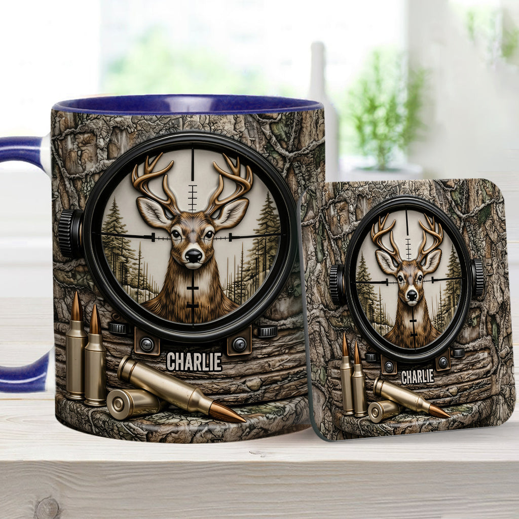 Chasse au cerf, cadeau pour chasseur - Mug et sous-verre personnalisés sur le thème de la chasse
