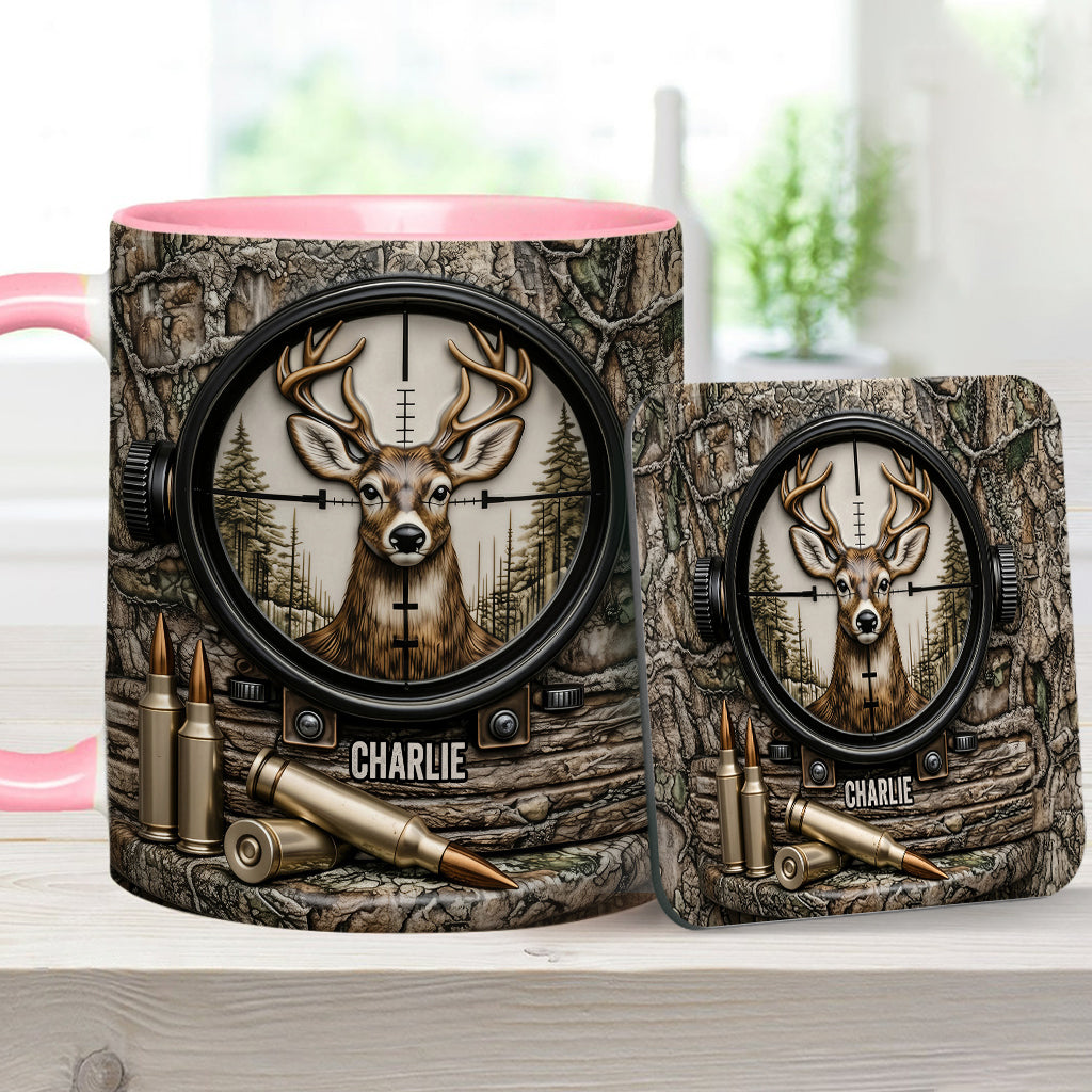 Chasse au cerf, cadeau pour chasseur - Mug et sous-verre personnalisés sur le thème de la chasse