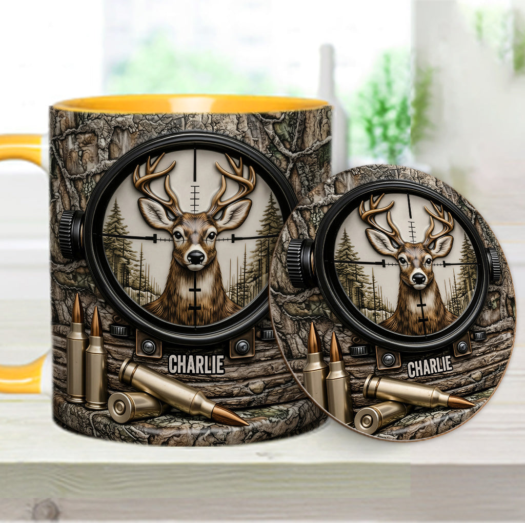 Chasse au cerf, cadeau pour chasseur - Mug et sous-verre personnalisés sur le thème de la chasse