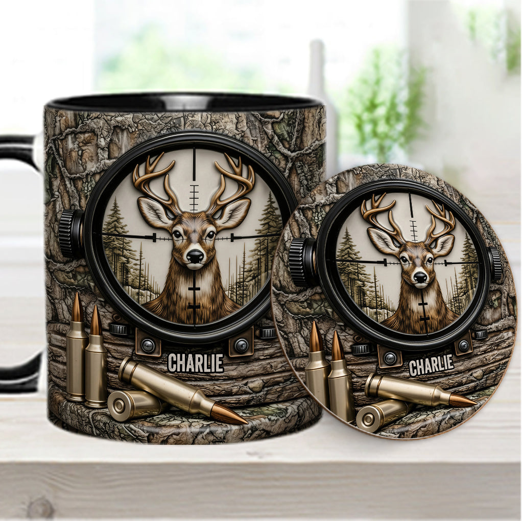 Chasse au cerf, cadeau pour chasseur - Mug et sous-verre personnalisés sur le thème de la chasse