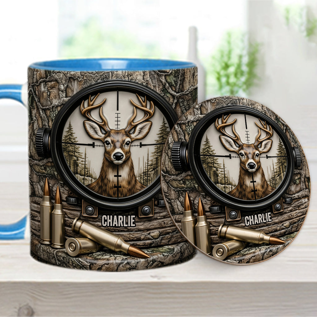 Chasse au cerf, cadeau pour chasseur - Mug et sous-verre personnalisés sur le thème de la chasse