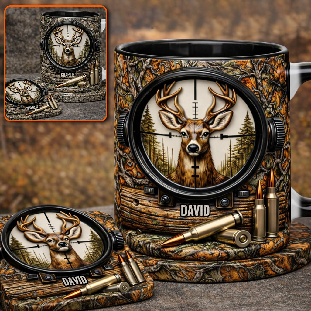 Chasse au cerf, cadeau pour chasseur - Mug et sous-verre personnalisés sur le thème de la chasse