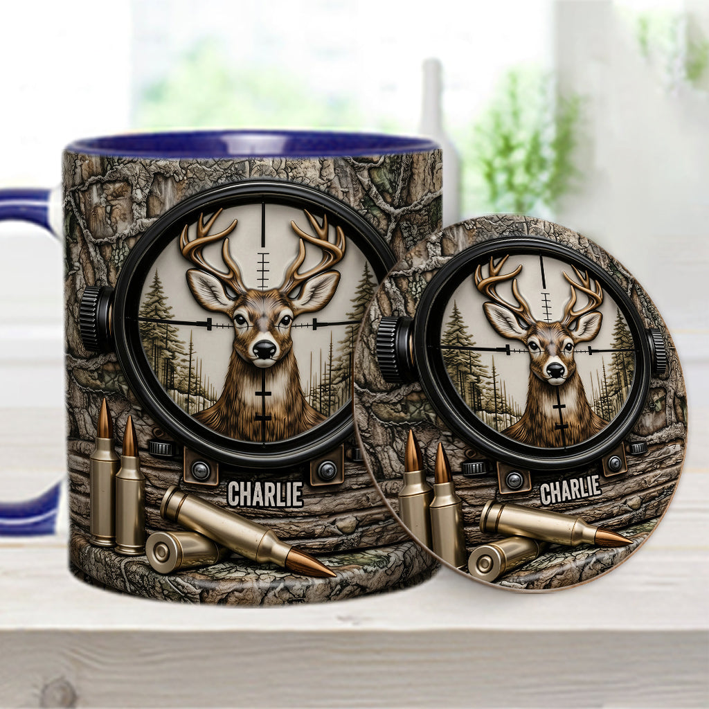 Chasse au cerf, cadeau pour chasseur - Mug et sous-verre personnalisés sur le thème de la chasse