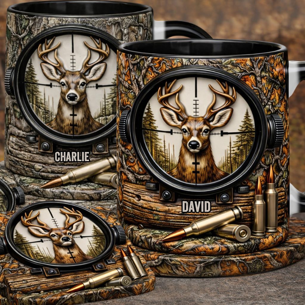 Chasse au cerf, cadeau pour chasseur - Mug et sous-verre personnalisés sur le thème de la chasse