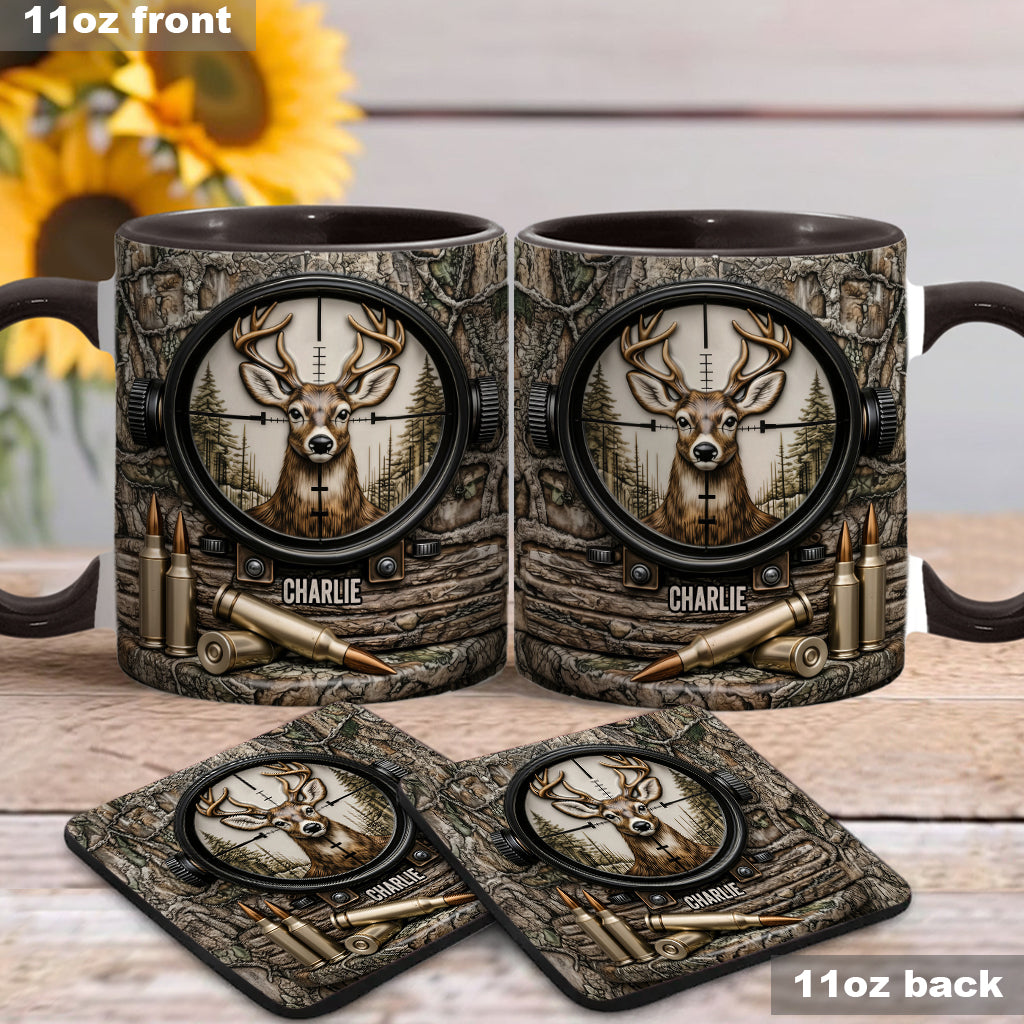 Chasse au cerf, cadeau pour chasseur - Mug et sous-verre personnalisés sur le thème de la chasse
