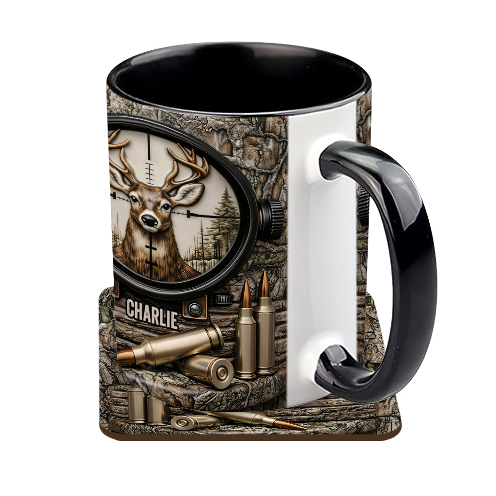 Chasse au cerf, cadeau pour chasseur - Mug et sous-verre personnalisés sur le thème de la chasse
