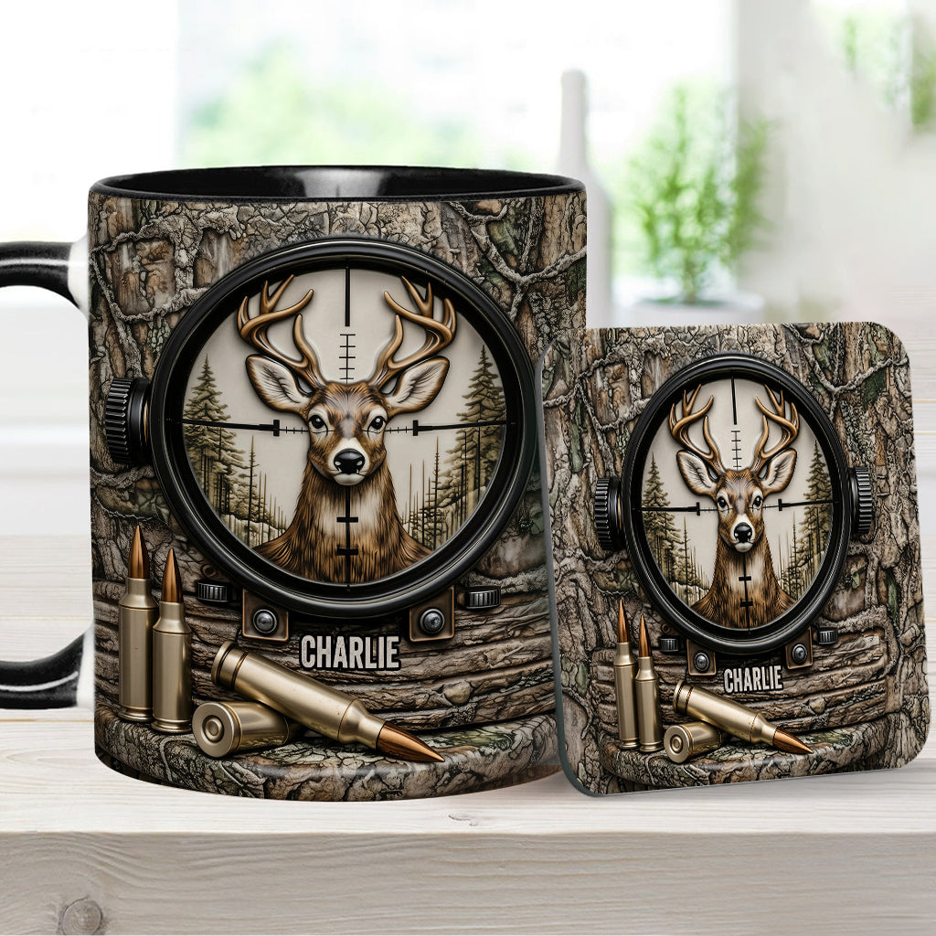 Chasse au cerf, cadeau pour chasseur - Mug et sous-verre personnalisés sur le thème de la chasse
