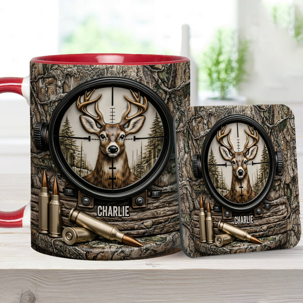 Chasse au cerf, cadeau pour chasseur - Mug et sous-verre personnalisés sur le thème de la chasse