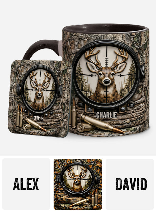 Chasse au cerf, cadeau pour chasseur - Mug et sous-verre personnalisés sur le thème de la chasse