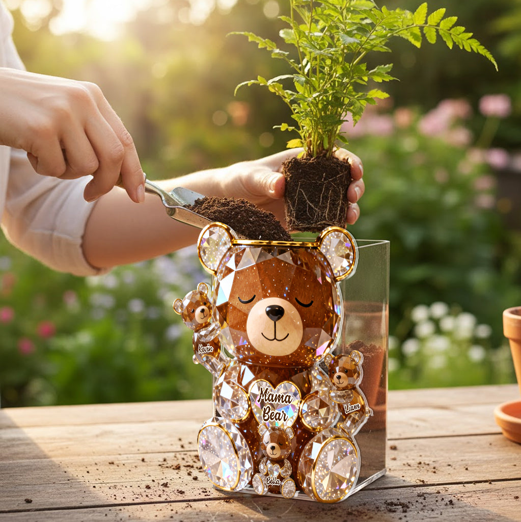 Sparkling Mama Bear - Personalized Bear Acrylic Pot
