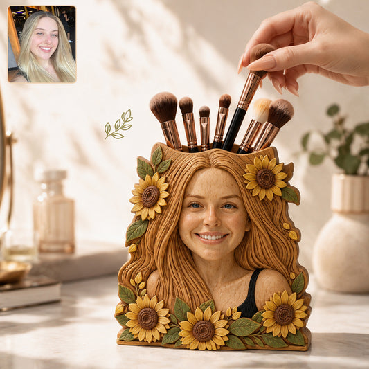 Porte-pinceaux de maquillage - Organisateur de bureau en bois personnalisé