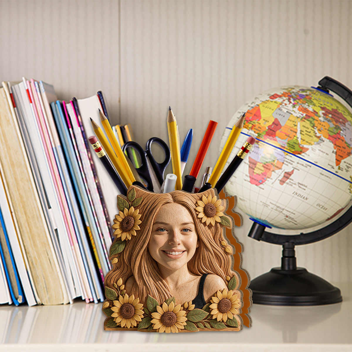 Porte-pinceaux de maquillage - Organisateur de bureau en bois personnalisé