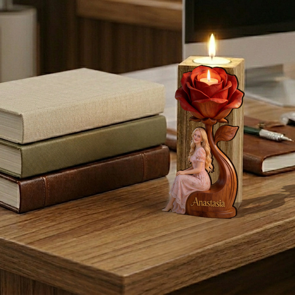 Illuminez-vous avec amour - Support de bougie en bois personnalisé
