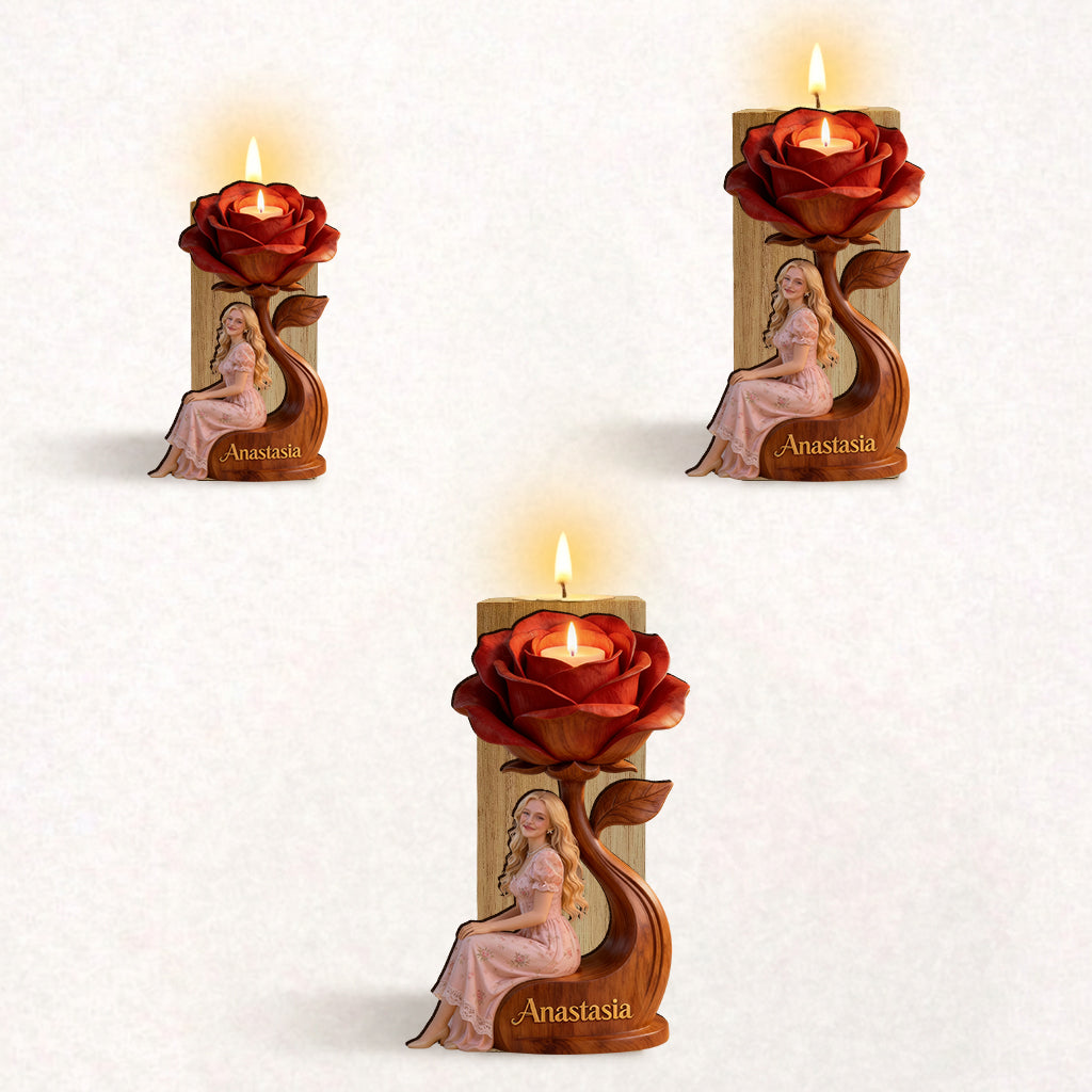 Illuminez-vous avec amour - Support de bougie en bois personnalisé