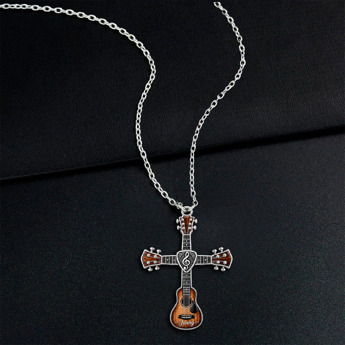 Love God, Love Music - Personalized Guitar Shaped Metal Pendant Necklace