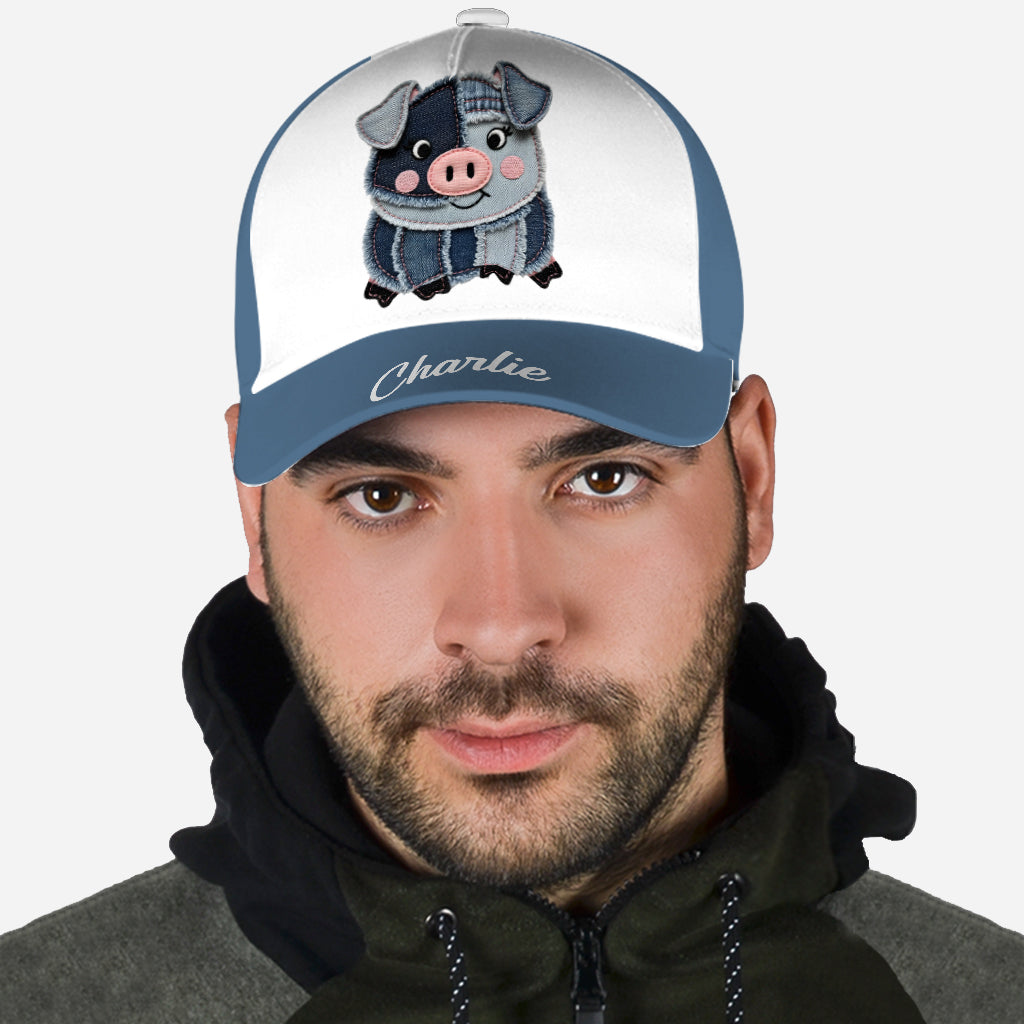 Cute Pig Denim Fabric Patches - Personalized Pig Lover Classic Cap