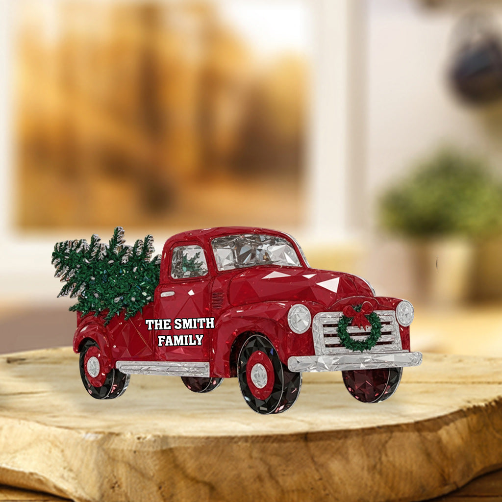 Crystal Red Truck Merry Christmas - Personalized Family Custom Shaped Acrylic Plaque