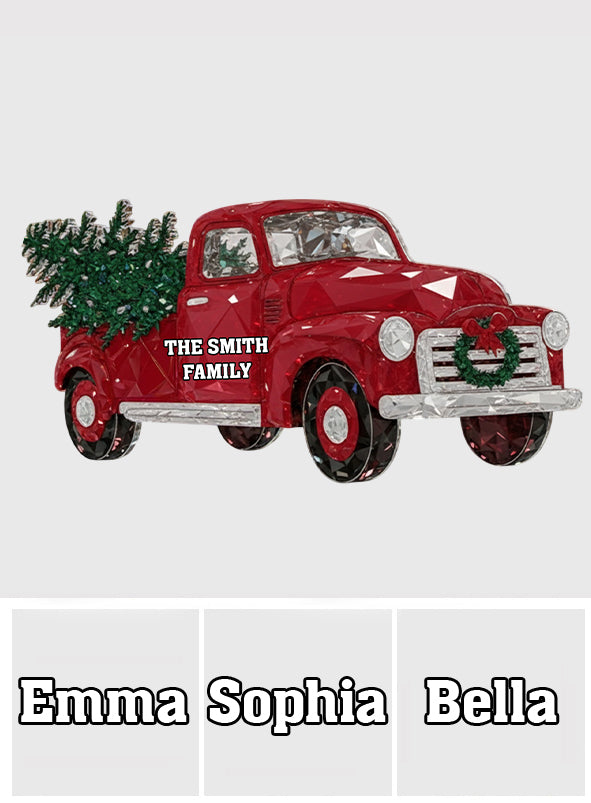 Crystal Red Truck Merry Christmas - Personalized Family Custom Shaped Acrylic Plaque