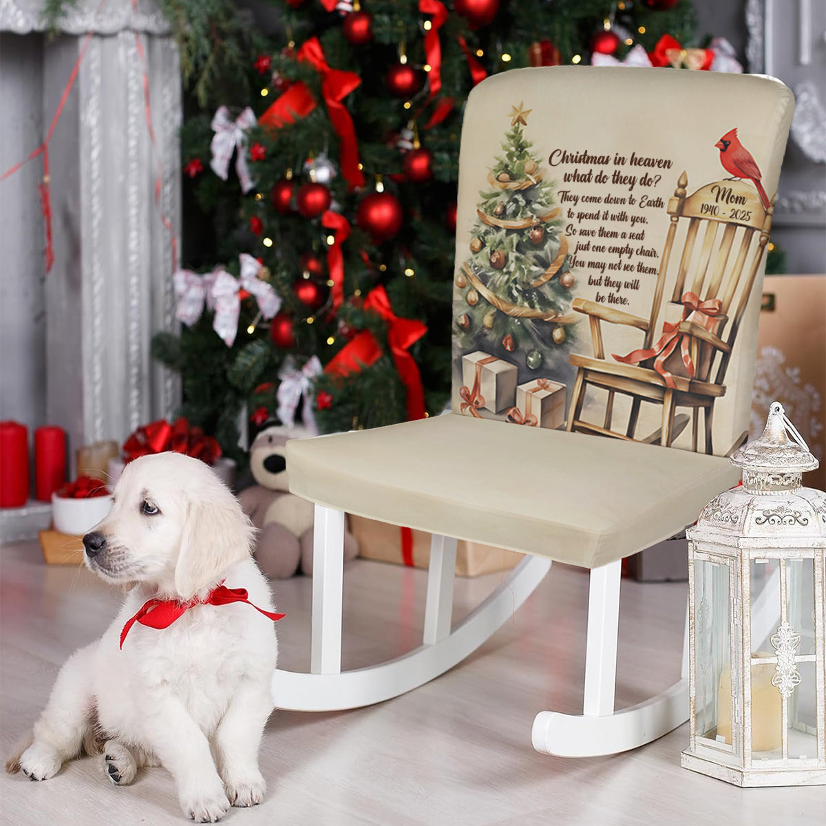 Christmas In Heaven Cardinal - Personalized Memorial Chair Cover Set