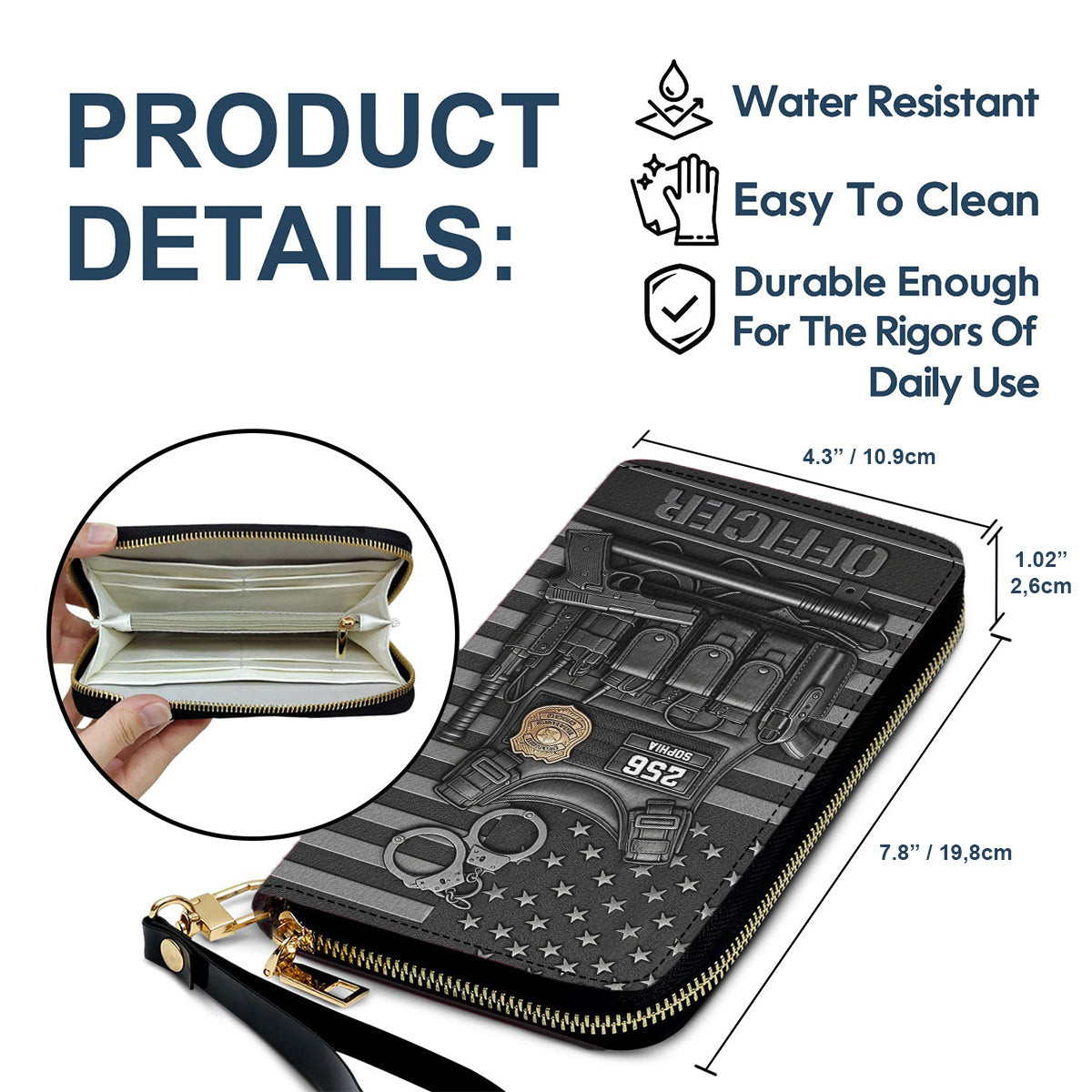 Servir et protéger - Portefeuille long en cuir personnalisé pour policier