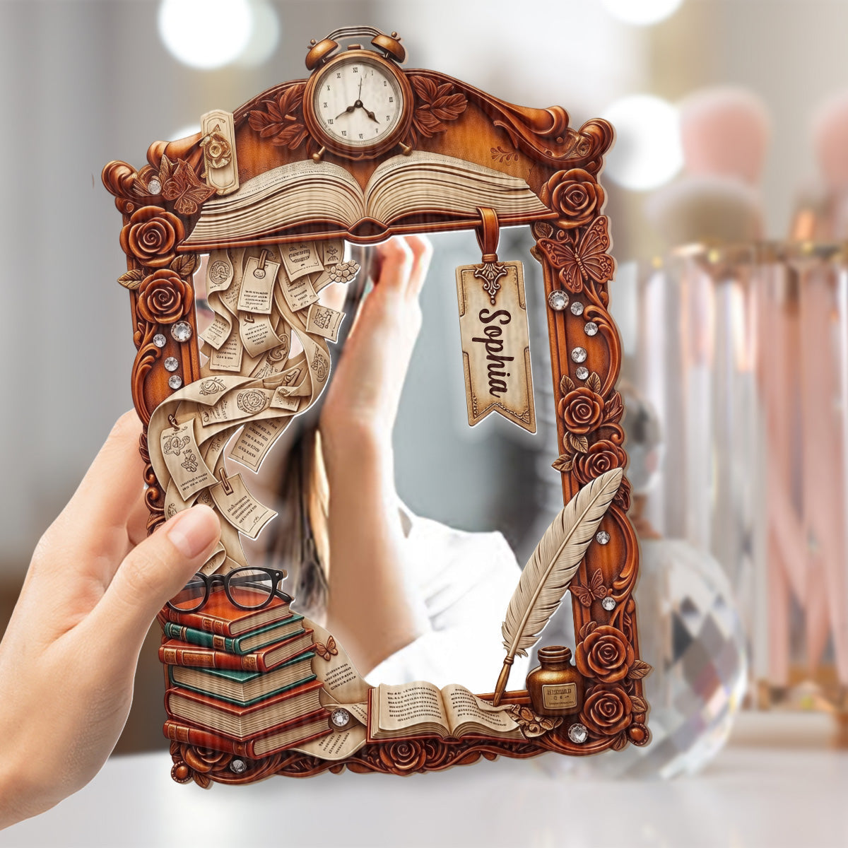 Passionné(e) de lecture - Miroir mural personnalisé en forme de livre