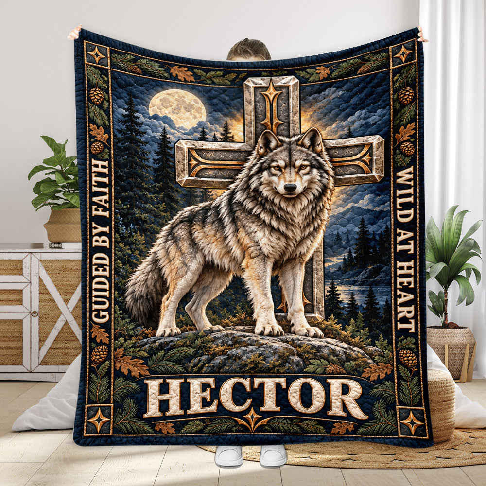 Guided By Faith - Personalized Wolf Blanket