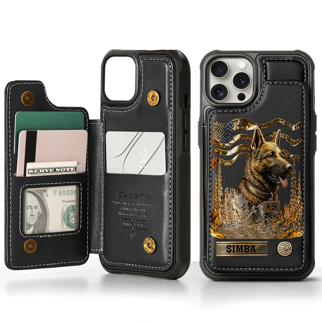 J'aime mon chien - Étui portefeuille/téléphone personnalisé avec un berger allemand