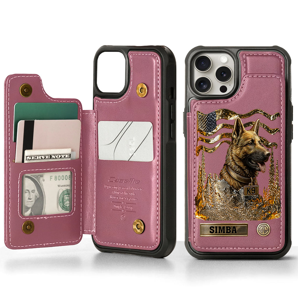 J'aime mon chien - Étui portefeuille/téléphone personnalisé avec un berger allemand