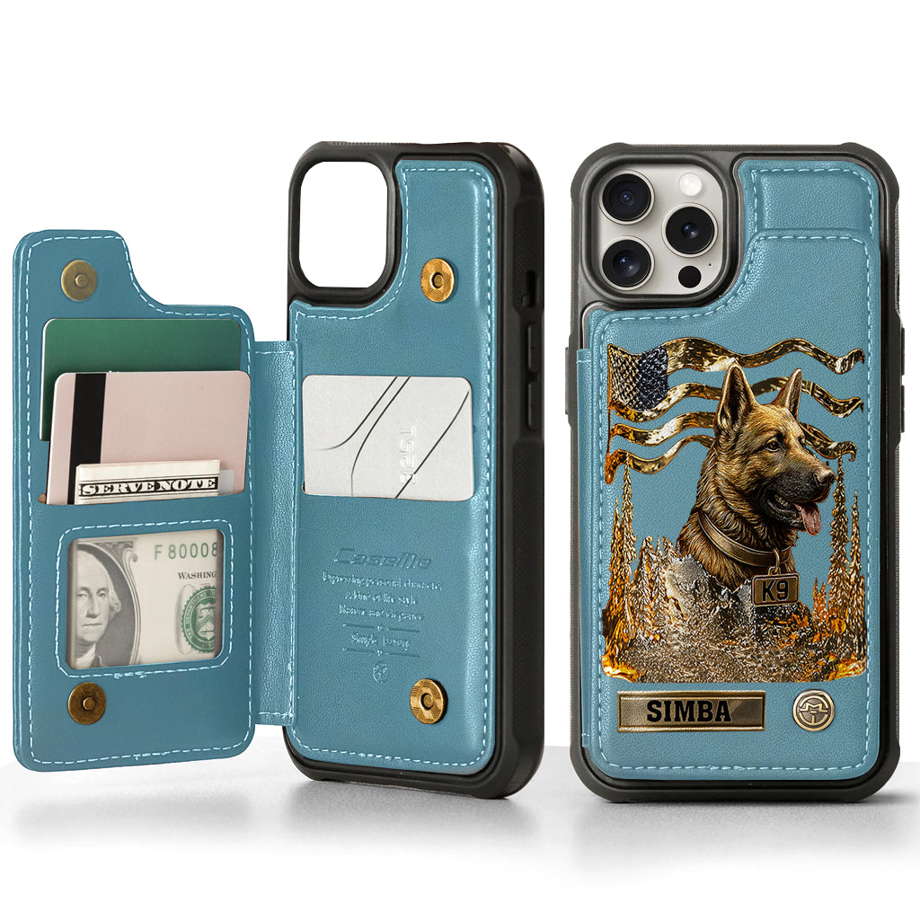 J'aime mon chien - Étui portefeuille/téléphone personnalisé avec un berger allemand