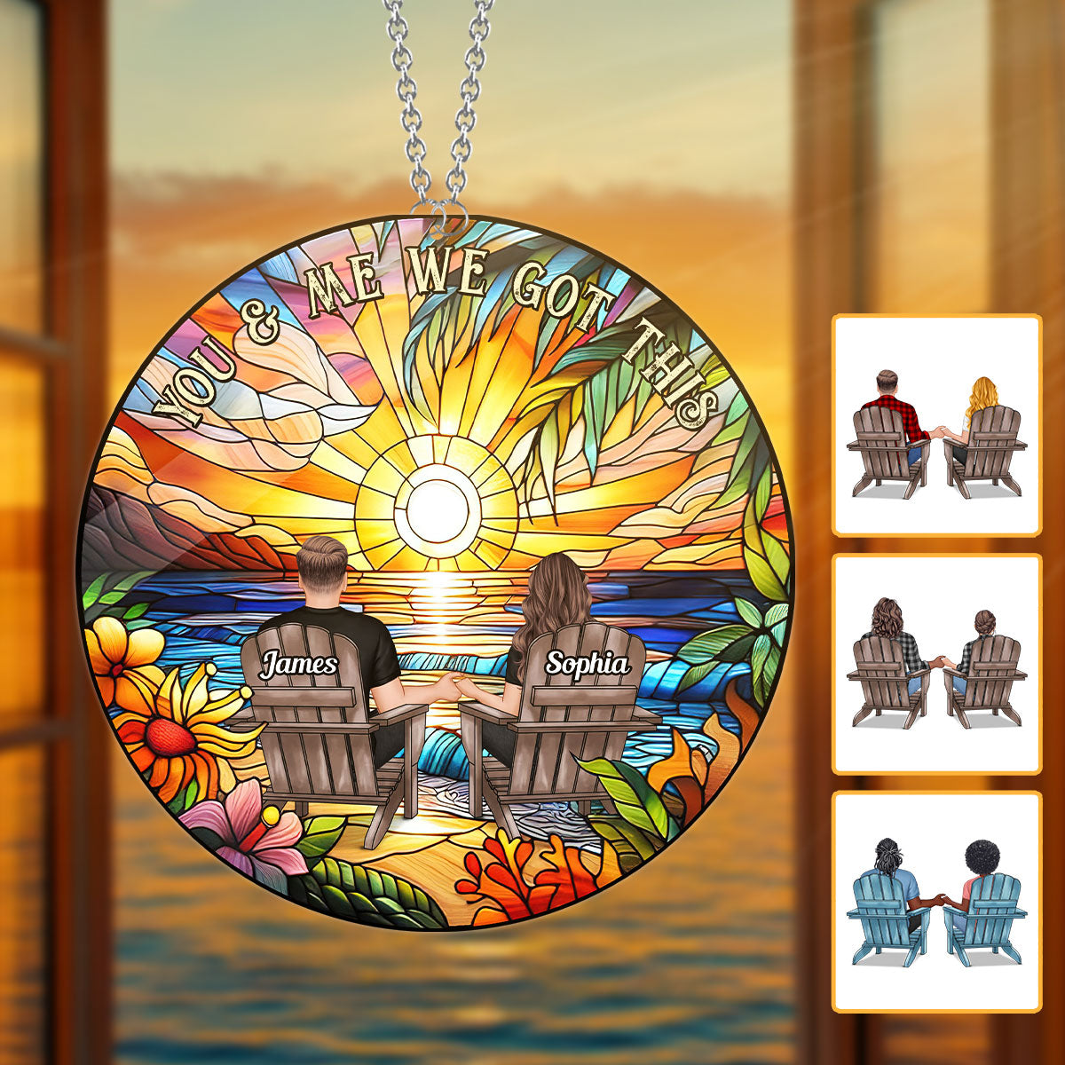 Toi et moi, on y arrive - Attrape-soleil personnalisé pour couple, à suspendre à la fenêtre 