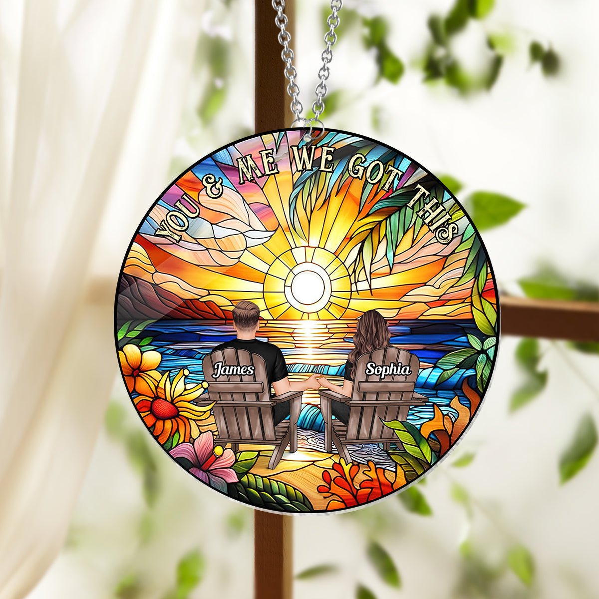 Toi et moi, on y arrive - Attrape-soleil personnalisé pour couple, à suspendre à la fenêtre 