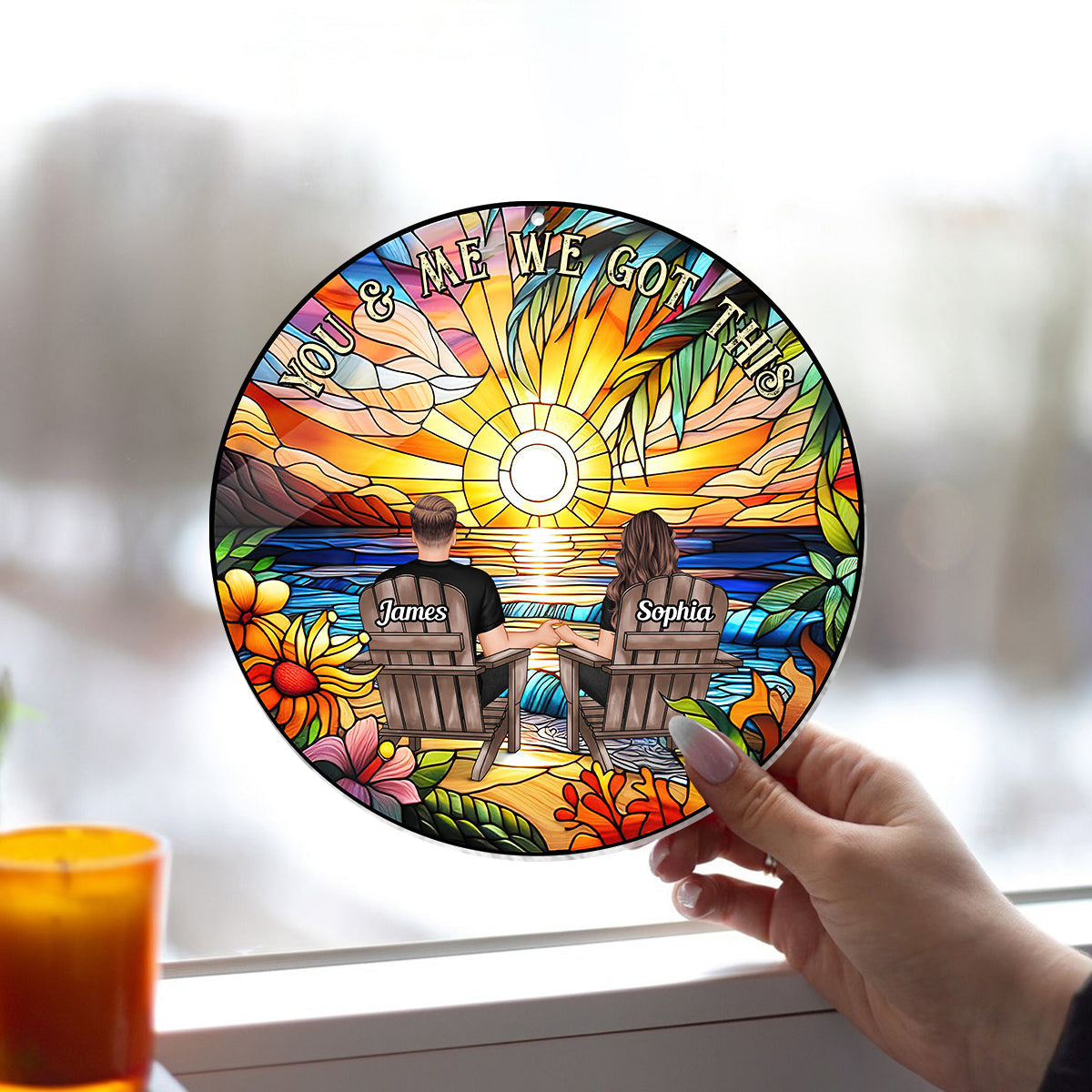 Toi et moi, on y arrive - Attrape-soleil personnalisé pour couple, à suspendre à la fenêtre 