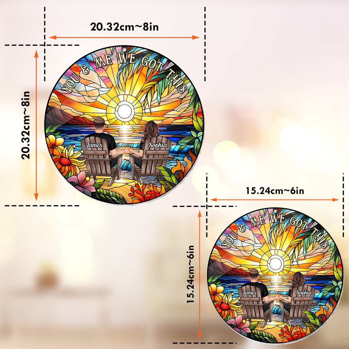 Toi et moi, on y arrive - Attrape-soleil personnalisé pour couple, à suspendre à la fenêtre 