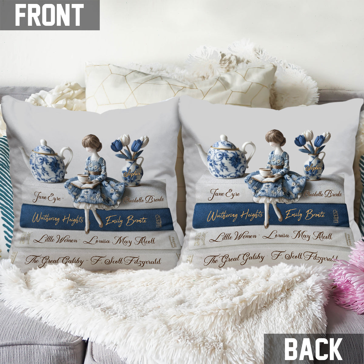 Coussin décoratif personnalisé « J’aime les livres »