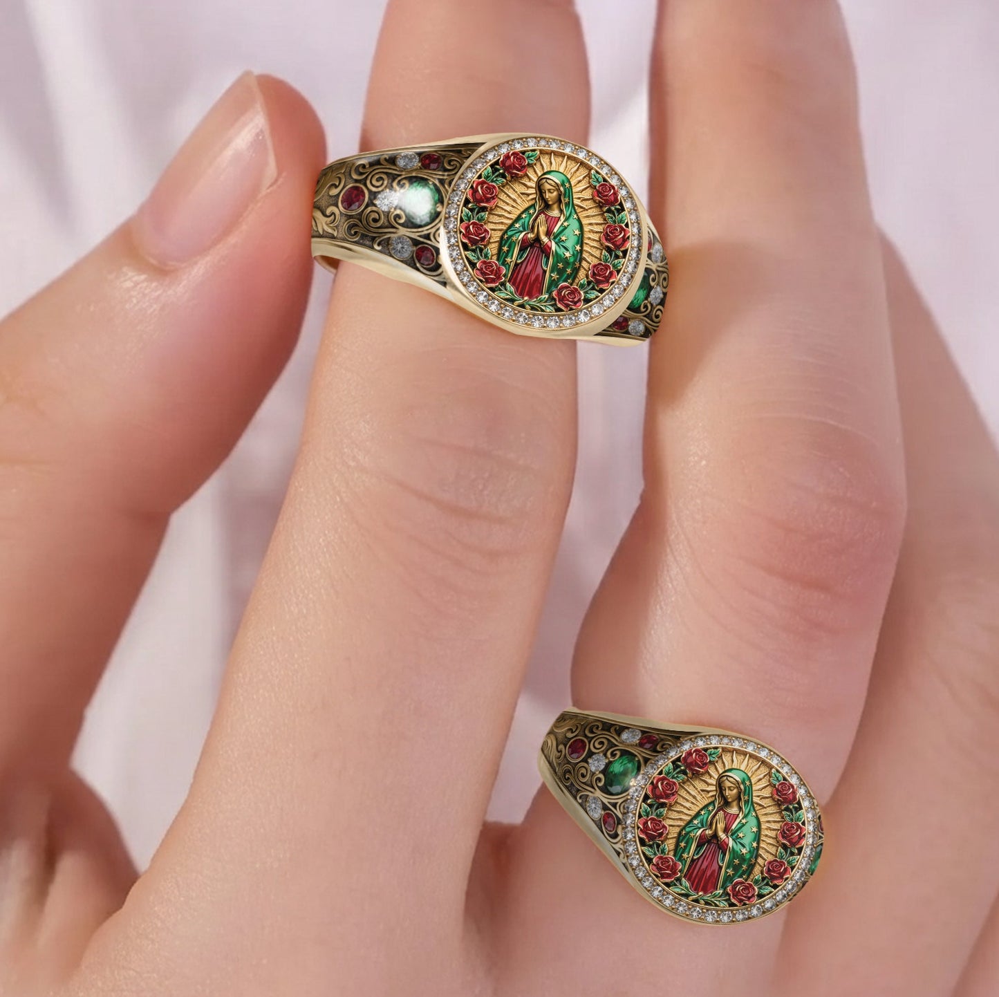 Protégée par Marie - Bague chevalière chrétienne personnalisée