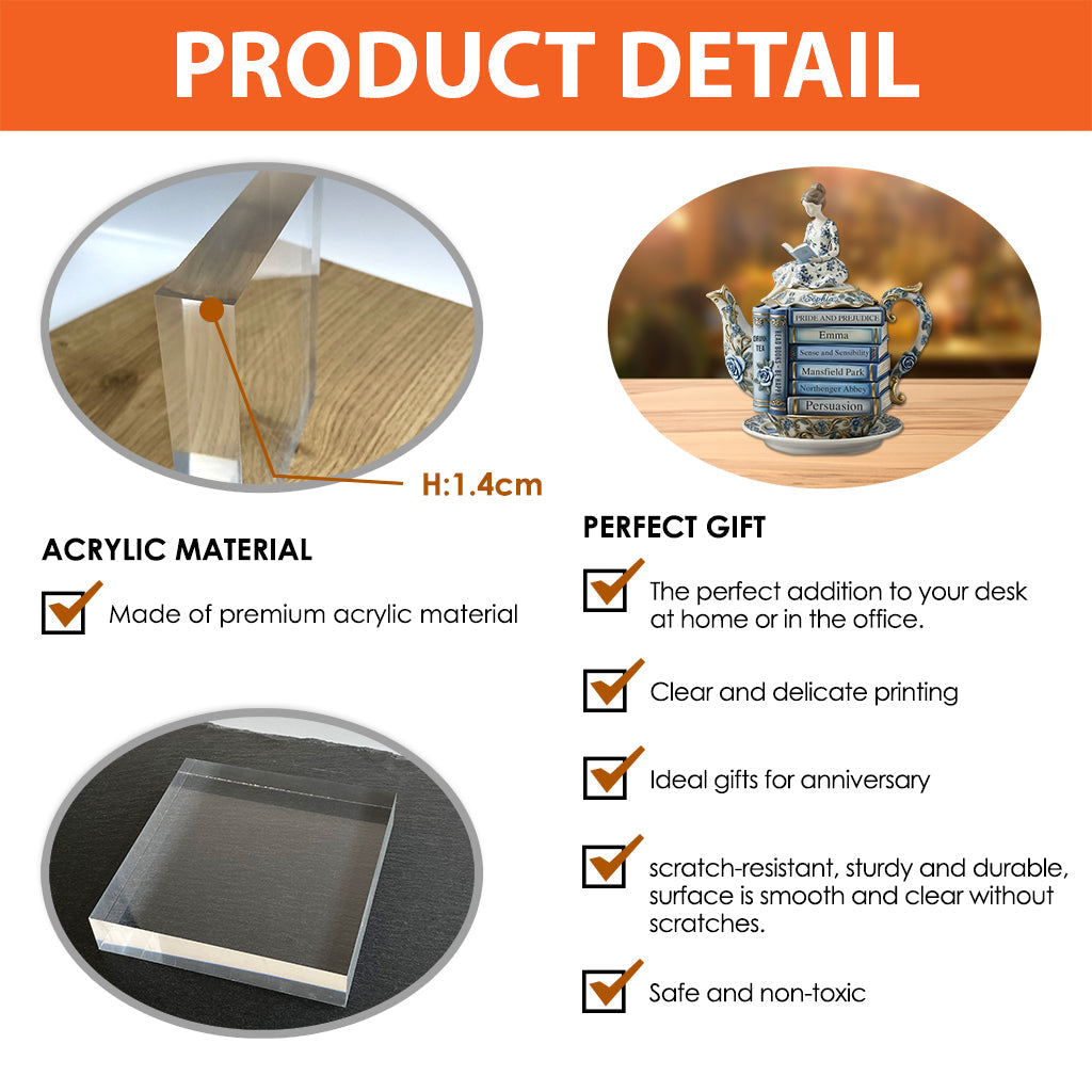 Book & Tea Loving Girl - Personalized Book Custom Shaped Acrylic Plaque