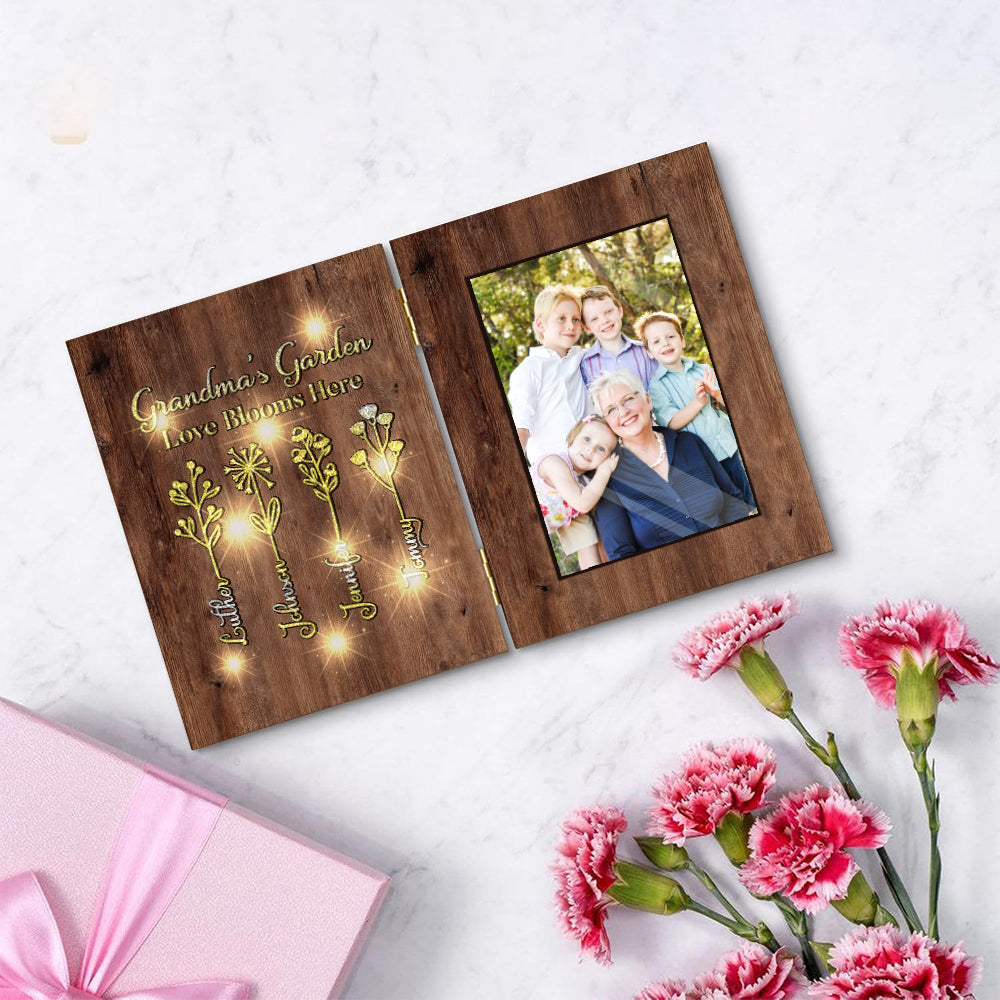 Le jardin de grand-mère - Cadre photo pliable personnalisé avec lumière pour grand-mère