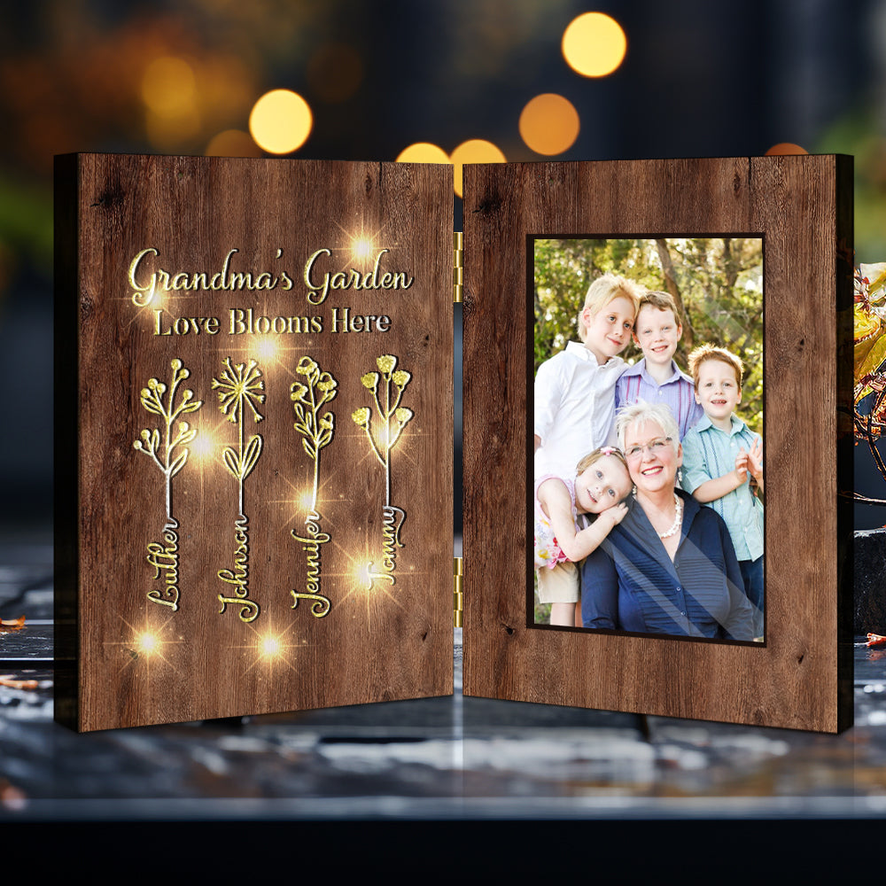 Le jardin de grand-mère - Cadre photo pliable personnalisé avec lumière pour grand-mère