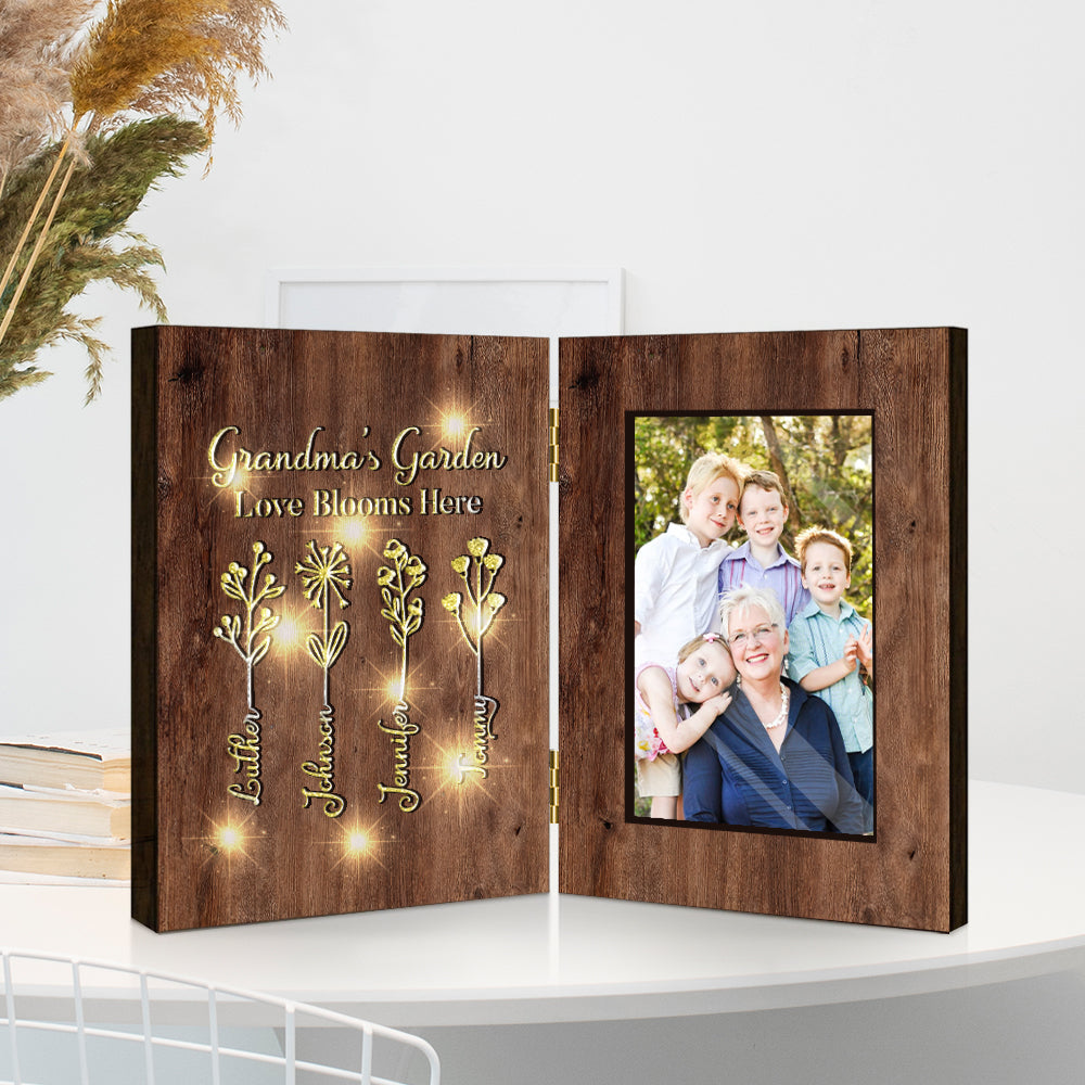 Le jardin de grand-mère - Cadre photo pliable personnalisé avec lumière pour grand-mère
