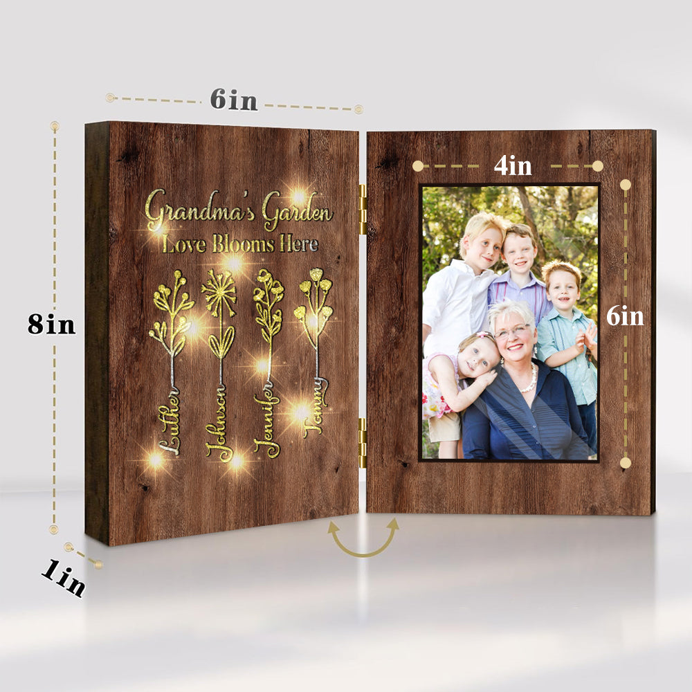 Le jardin de grand-mère - Cadre photo pliable personnalisé avec lumière pour grand-mère