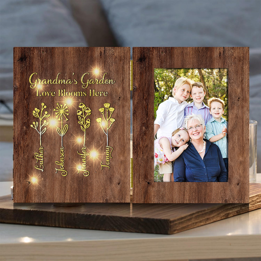 Le jardin de grand-mère - Cadre photo pliable personnalisé avec lumière pour grand-mère