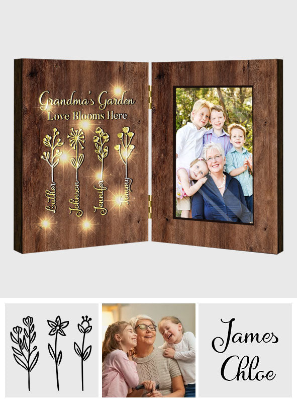 Le jardin de grand-mère - Cadre photo pliable personnalisé avec lumière pour grand-mère