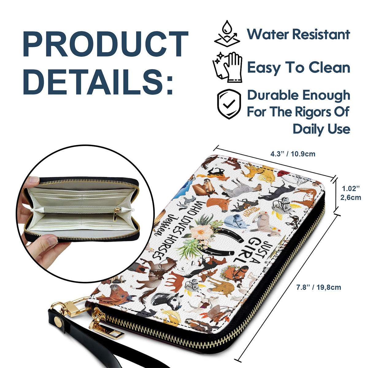 Juste une fille qui aime les chevaux - Portefeuille long en cuir personnalisé à motif cheval